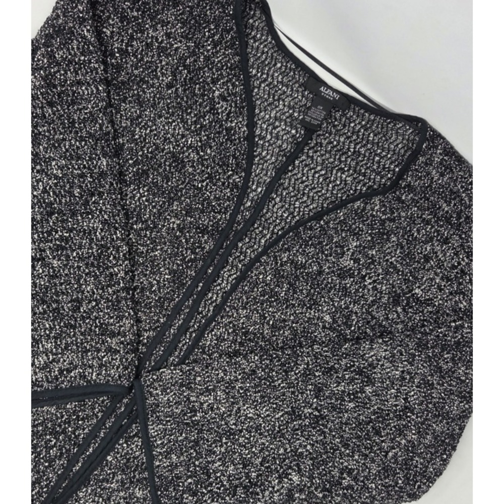 Alfani Sweater Womens Plus OX Black White Woven Open Front Long Sleeve Cardigan